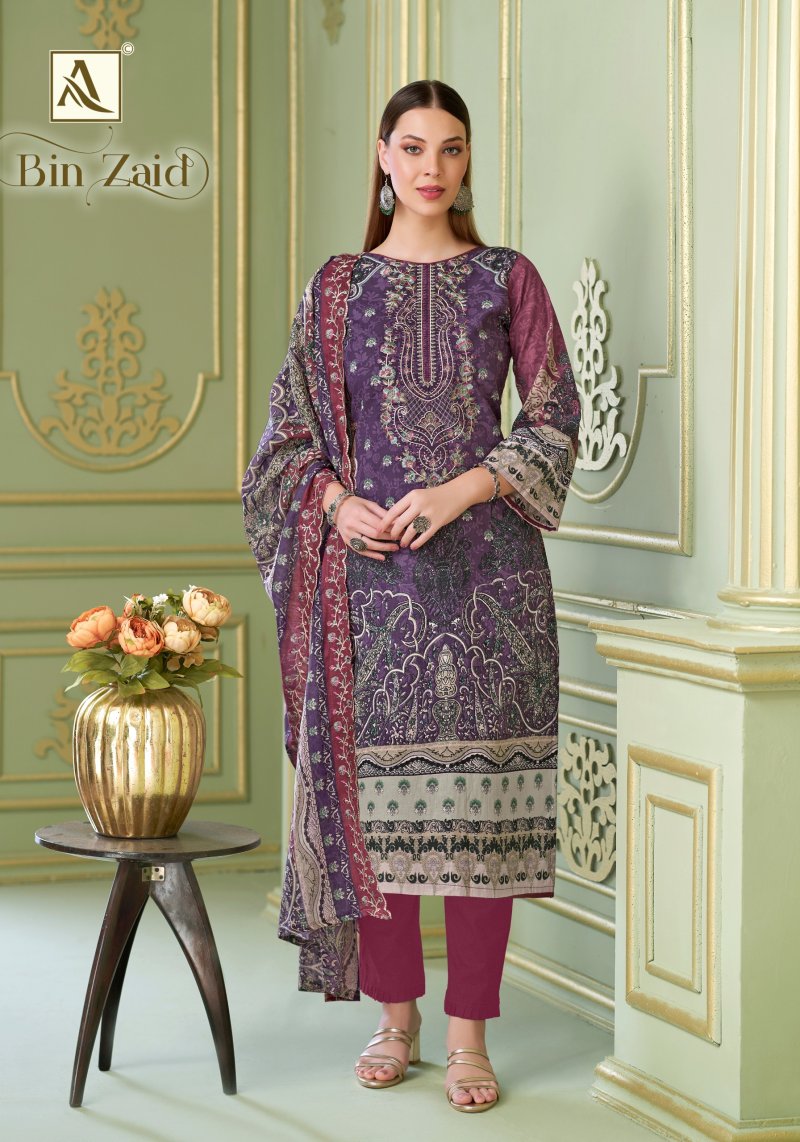 Zaid By Alok Cambric Cotton Printed Embroidery Dress Material 